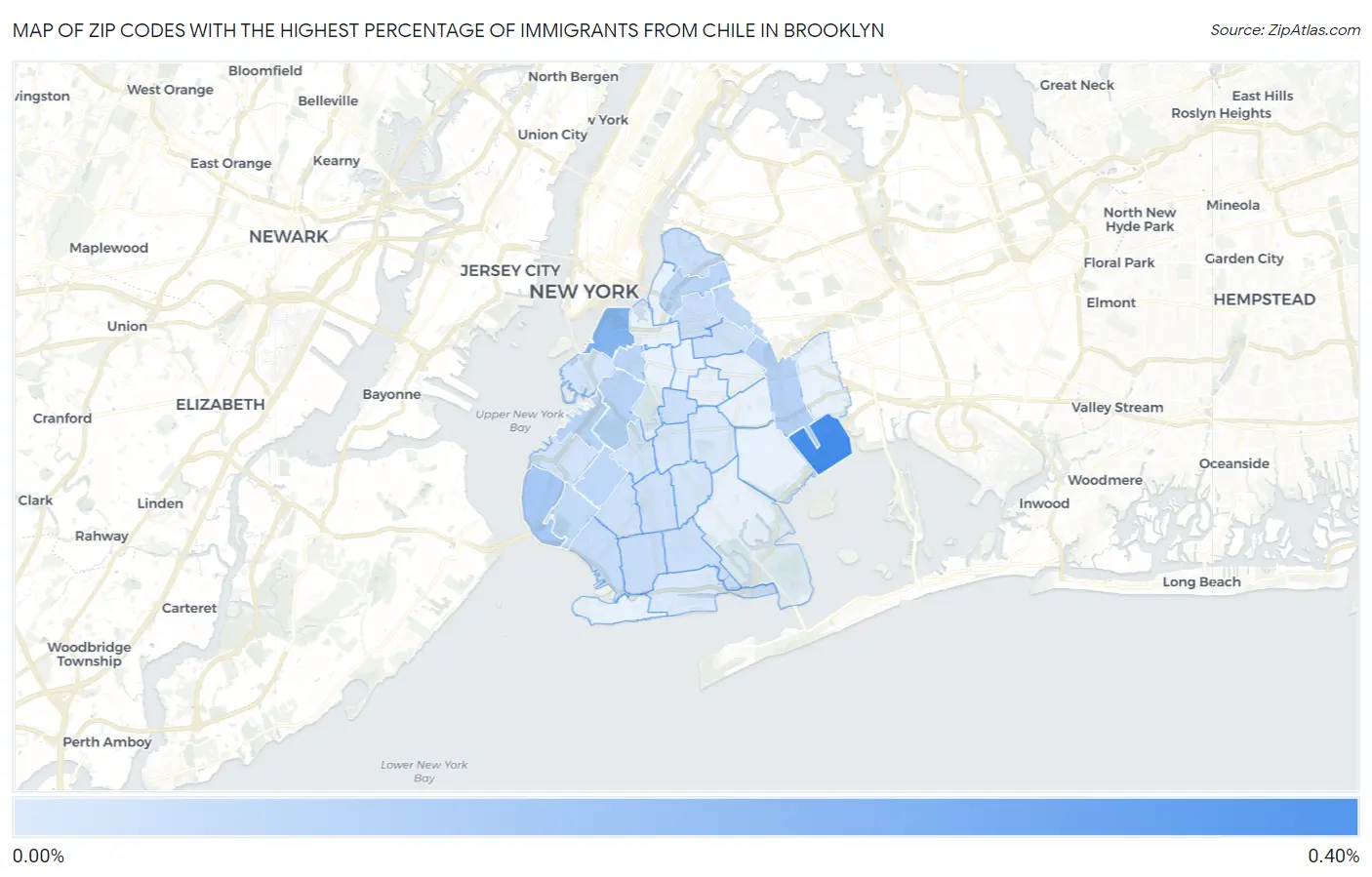 Zip Codes with the Highest Percentage of Immigrants from Chile in Brooklyn Map