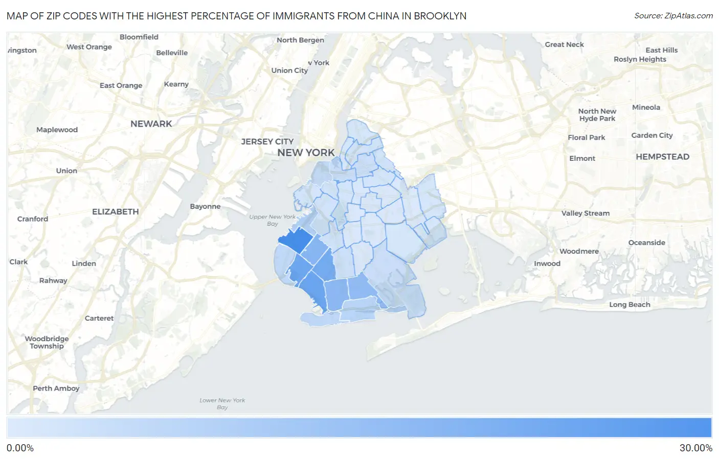 Zip Codes with the Highest Percentage of Immigrants from China in Brooklyn Map