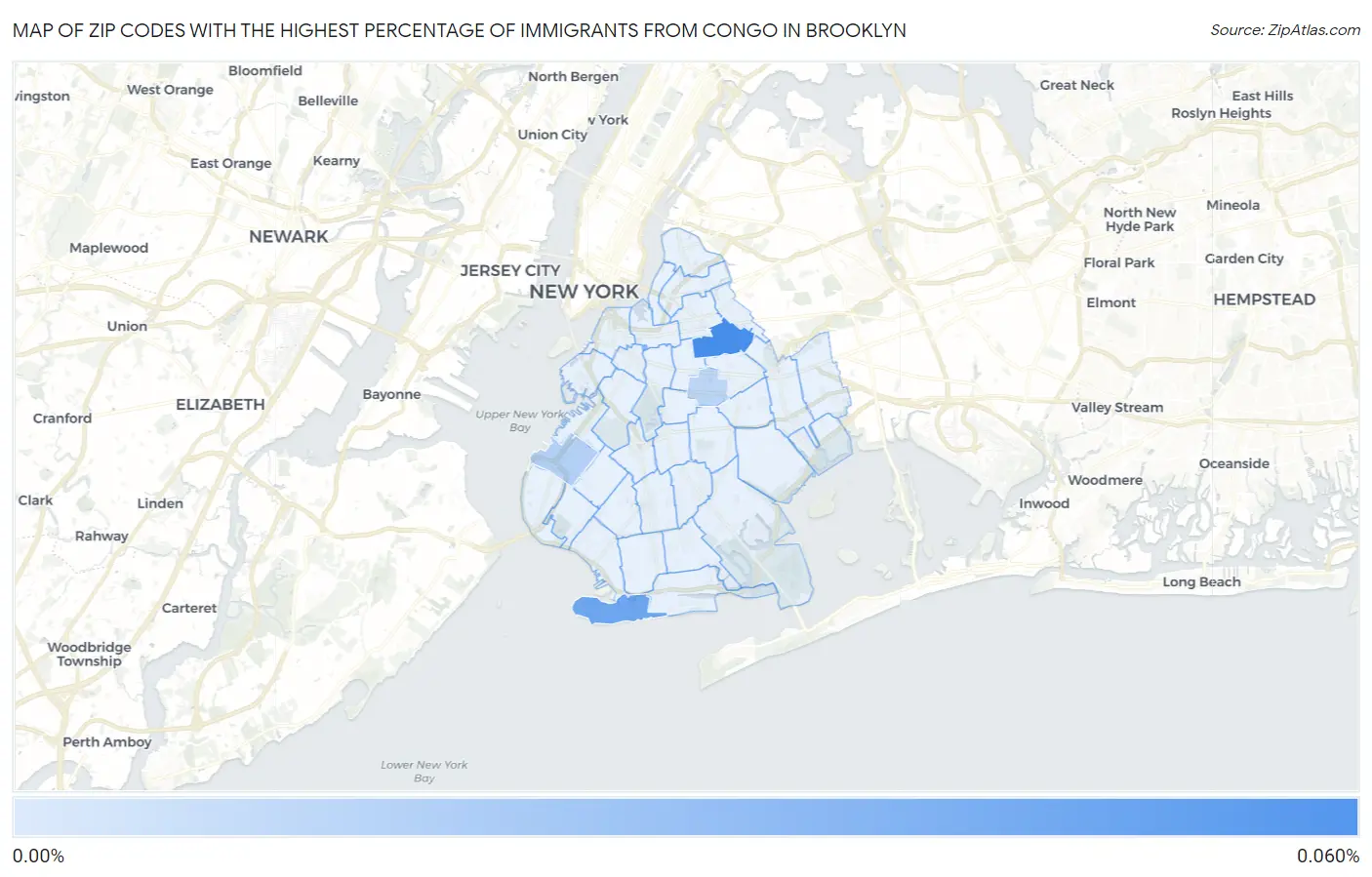 Zip Codes with the Highest Percentage of Immigrants from Congo in Brooklyn Map