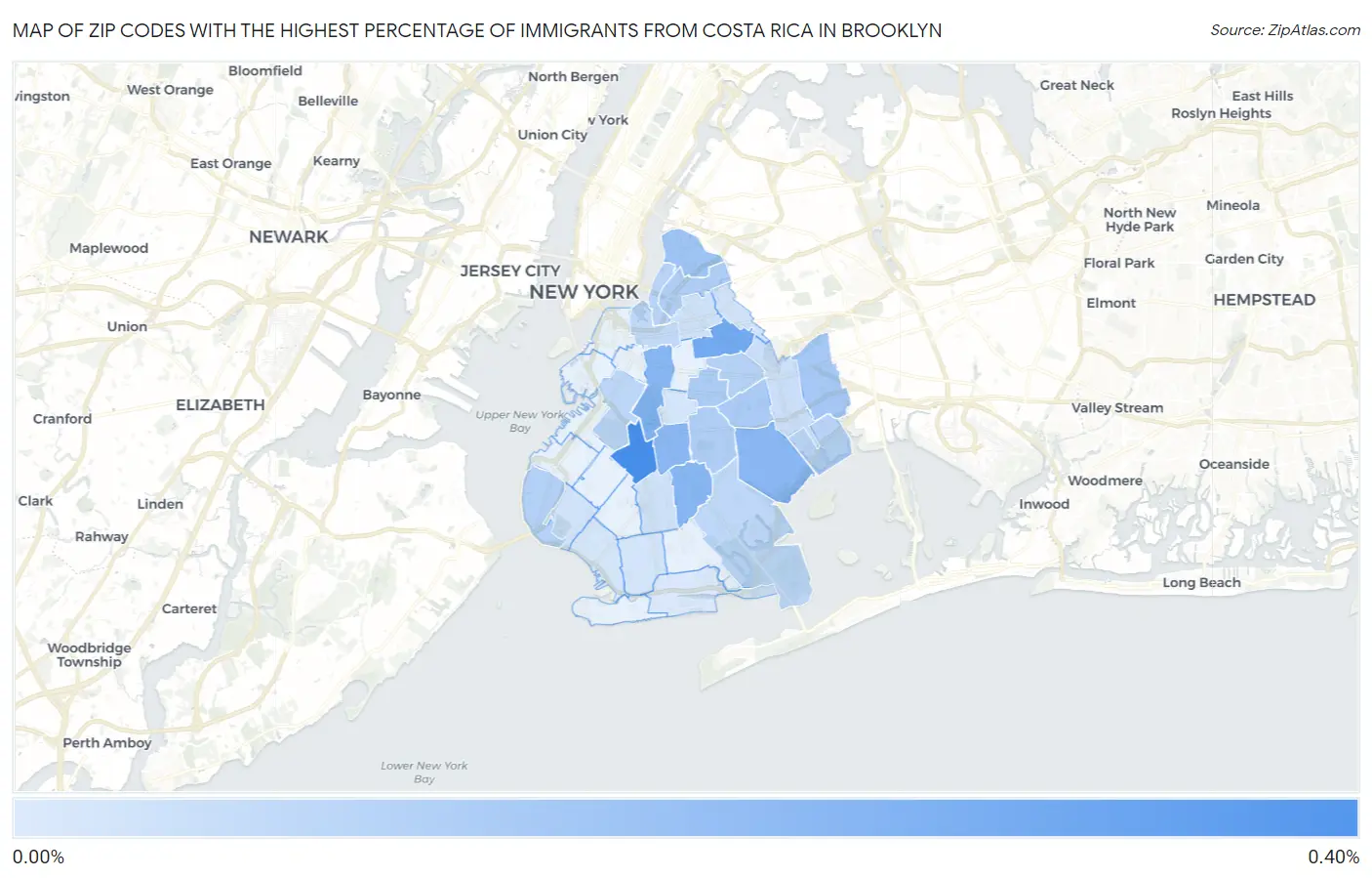 Zip Codes with the Highest Percentage of Immigrants from Costa Rica in Brooklyn Map