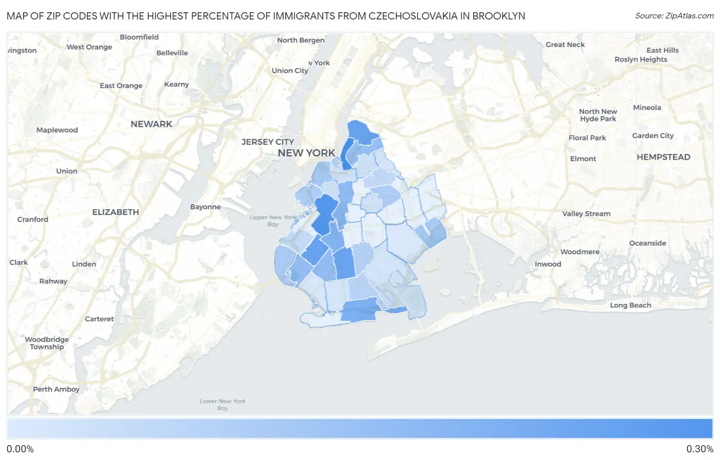 Zip Codes with the Highest Percentage of Immigrants from Czechoslovakia in Brooklyn Map