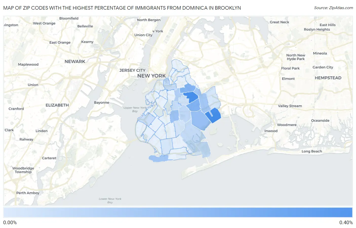 Zip Codes with the Highest Percentage of Immigrants from Dominica in Brooklyn Map