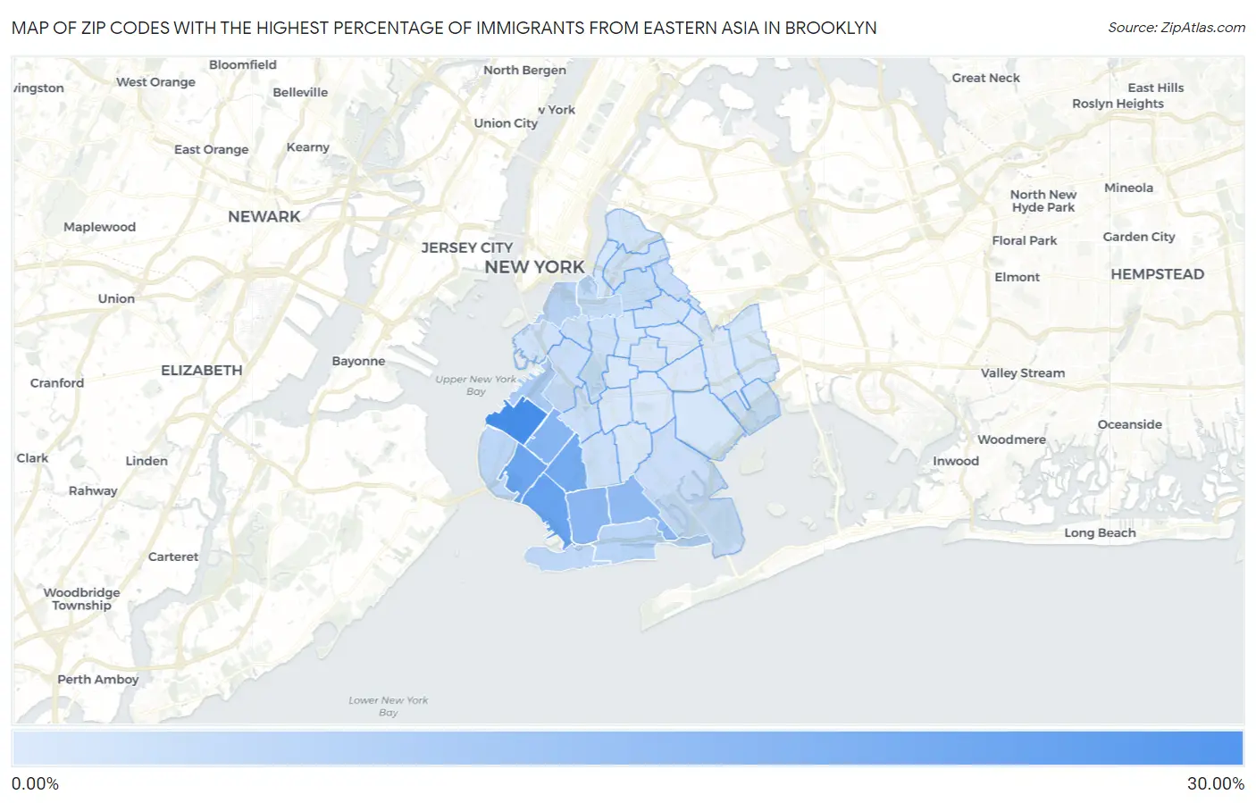 Zip Codes with the Highest Percentage of Immigrants from Eastern Asia in Brooklyn Map