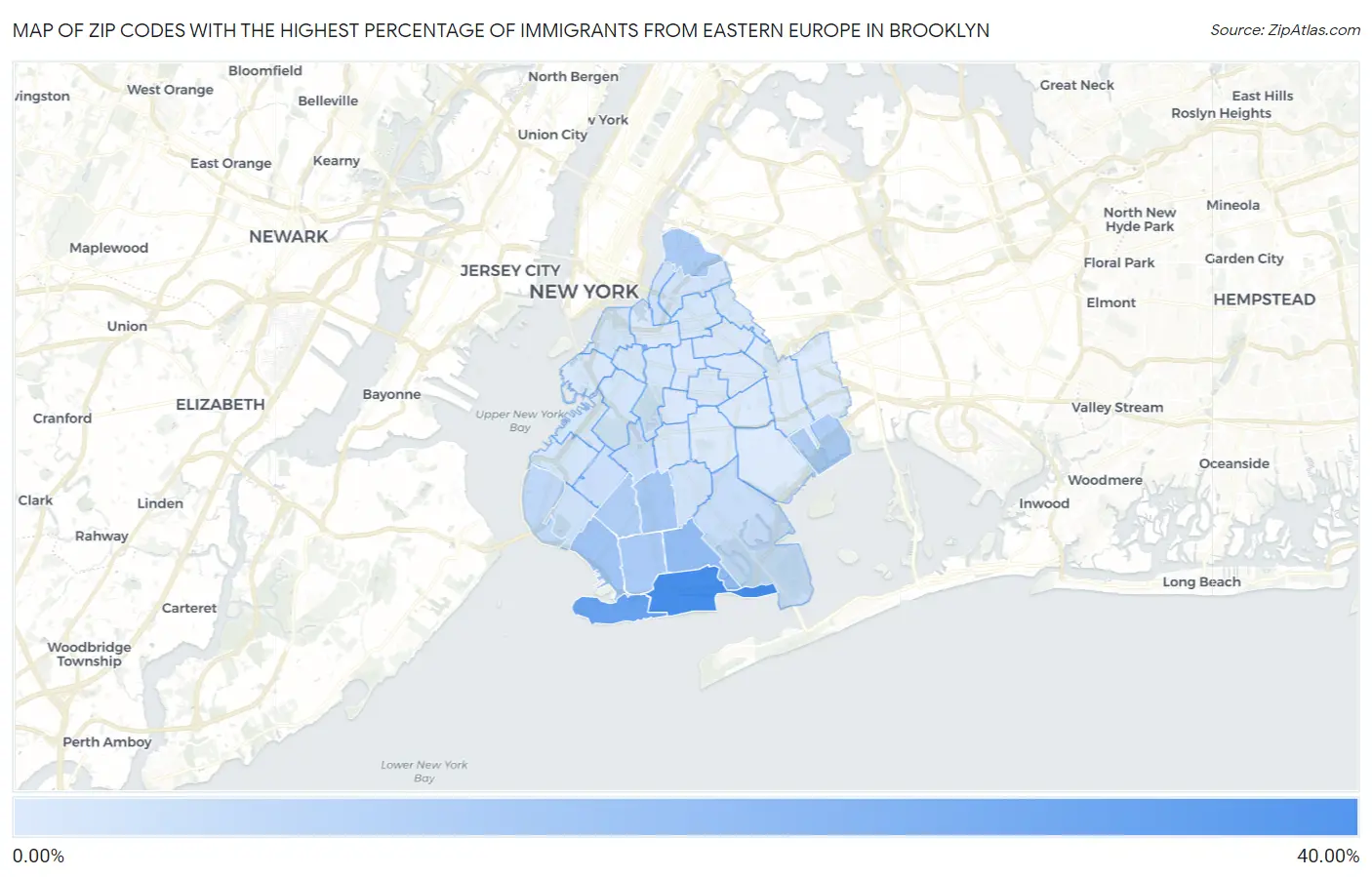 Zip Codes with the Highest Percentage of Immigrants from Eastern Europe in Brooklyn Map