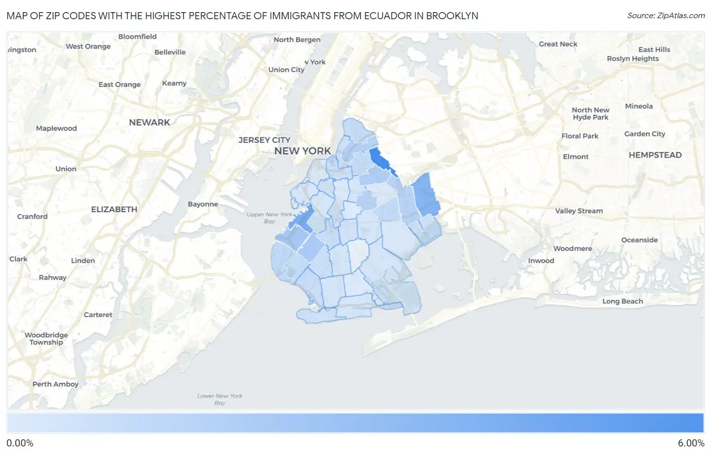 Zip Codes with the Highest Percentage of Immigrants from Ecuador in Brooklyn Map