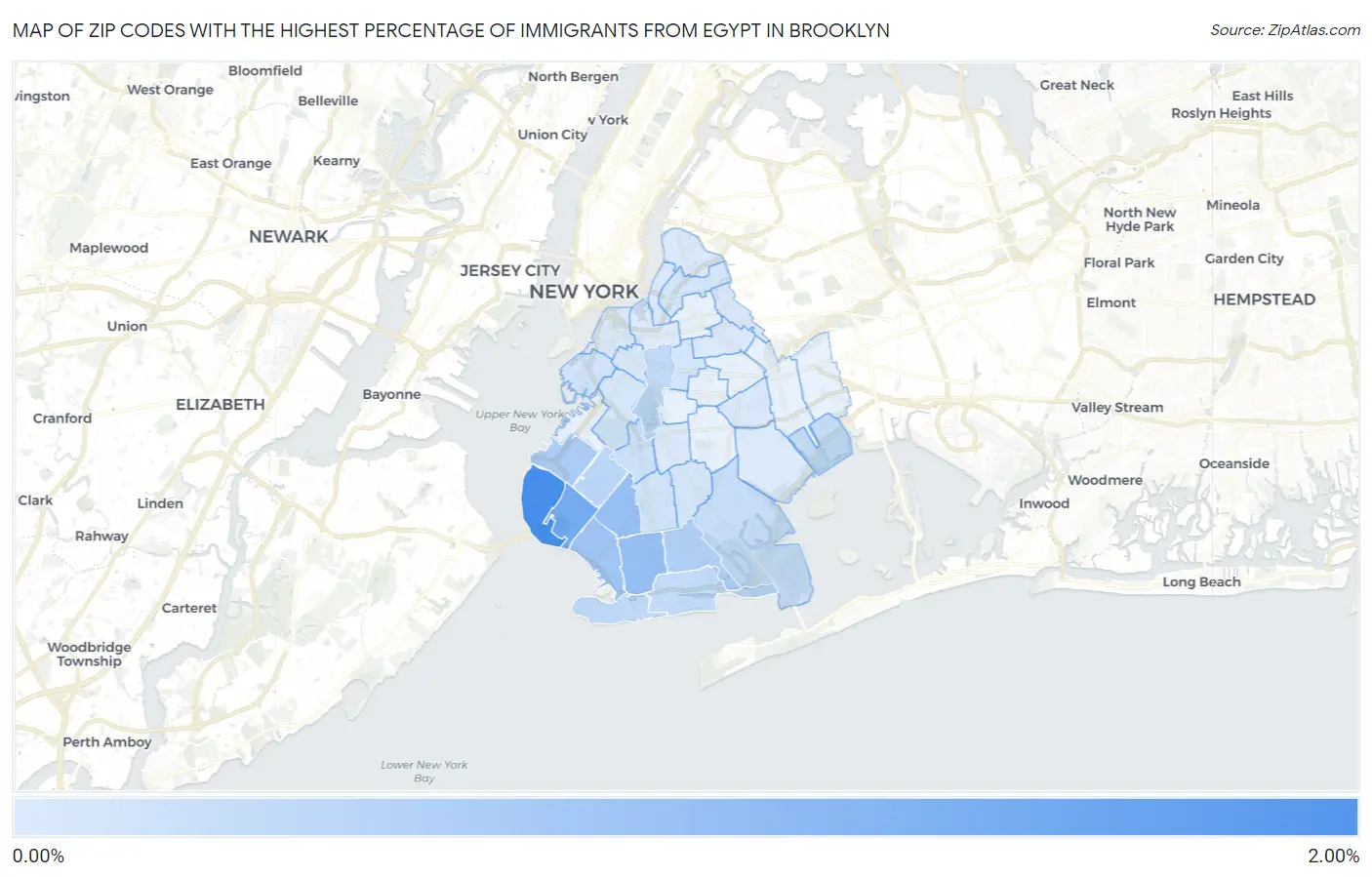 Zip Codes with the Highest Percentage of Immigrants from Egypt in Brooklyn Map