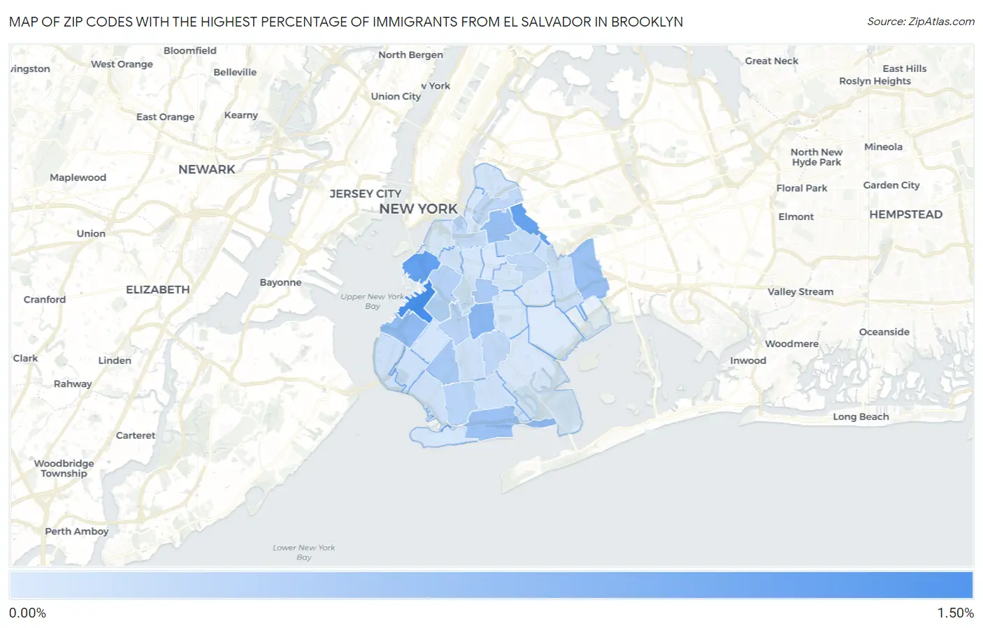Zip Codes with the Highest Percentage of Immigrants from El Salvador in Brooklyn Map