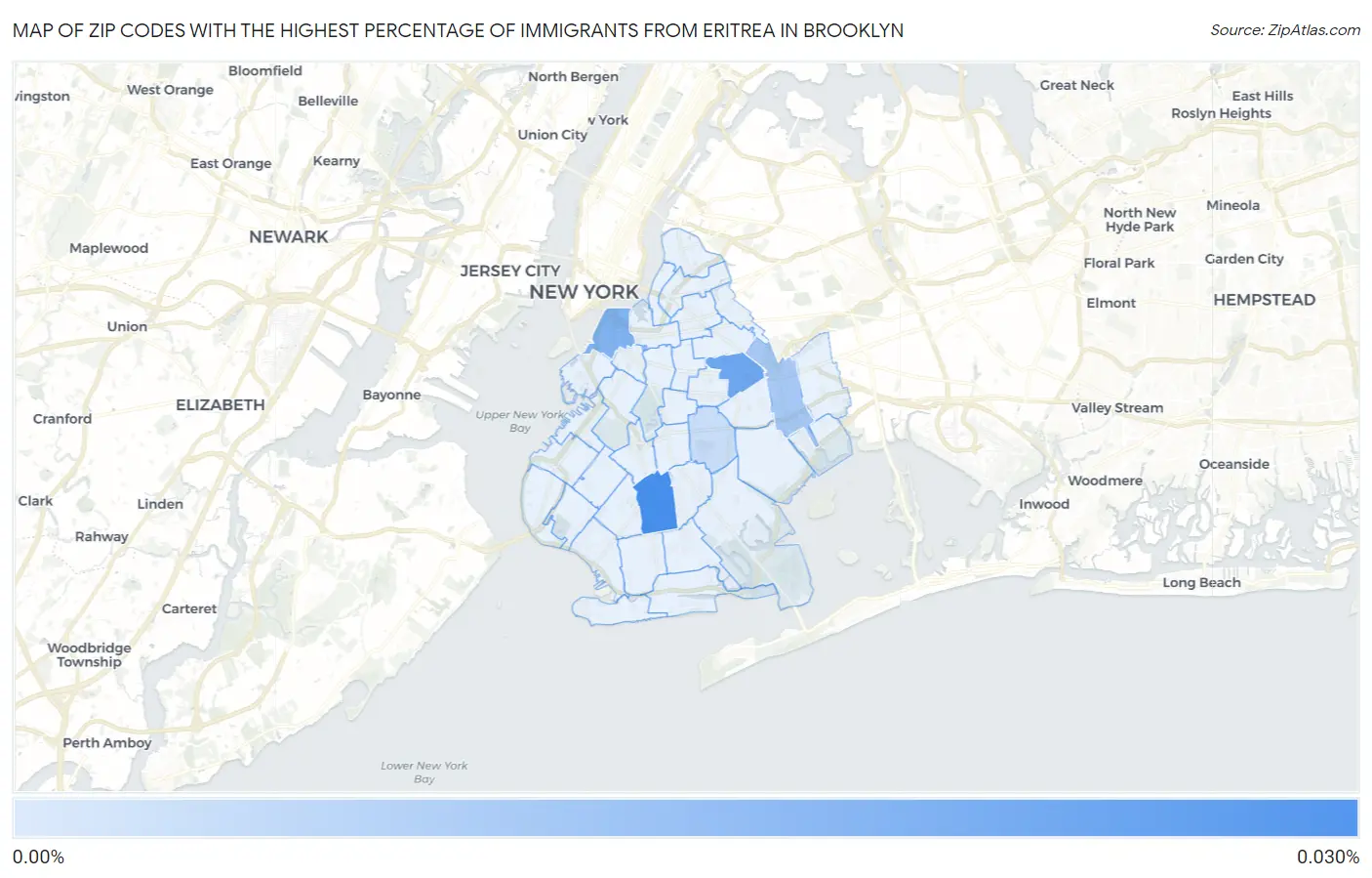 Zip Codes with the Highest Percentage of Immigrants from Eritrea in Brooklyn Map
