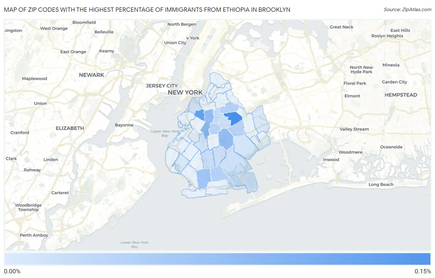 Zip Codes with the Highest Percentage of Immigrants from Ethiopia in Brooklyn Map