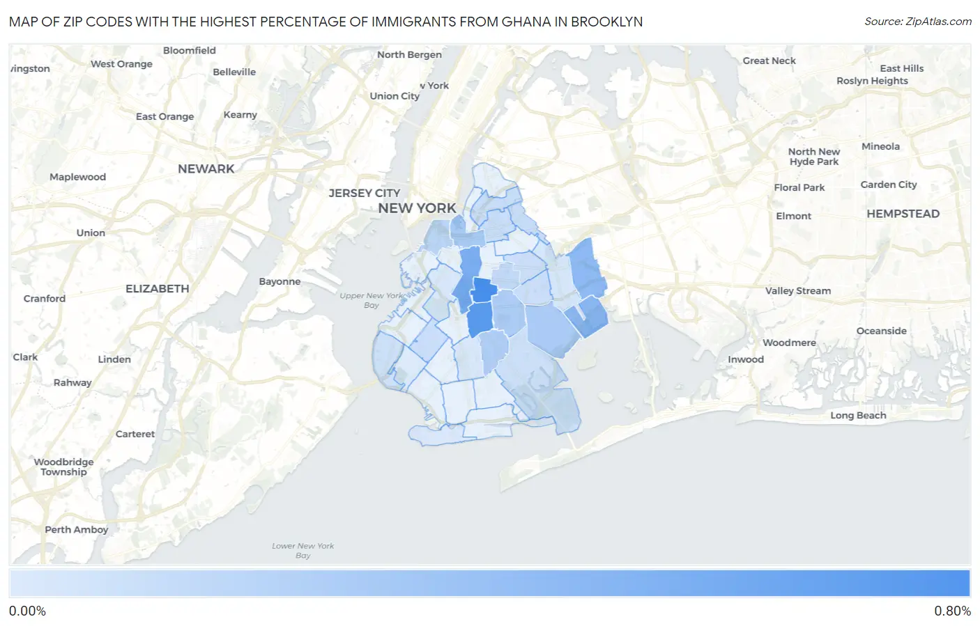 Zip Codes with the Highest Percentage of Immigrants from Ghana in Brooklyn Map