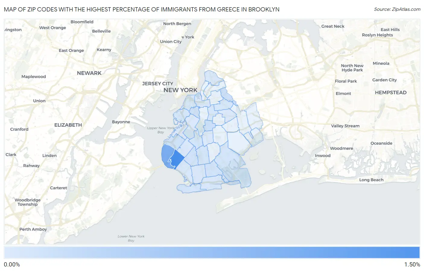 Zip Codes with the Highest Percentage of Immigrants from Greece in Brooklyn Map