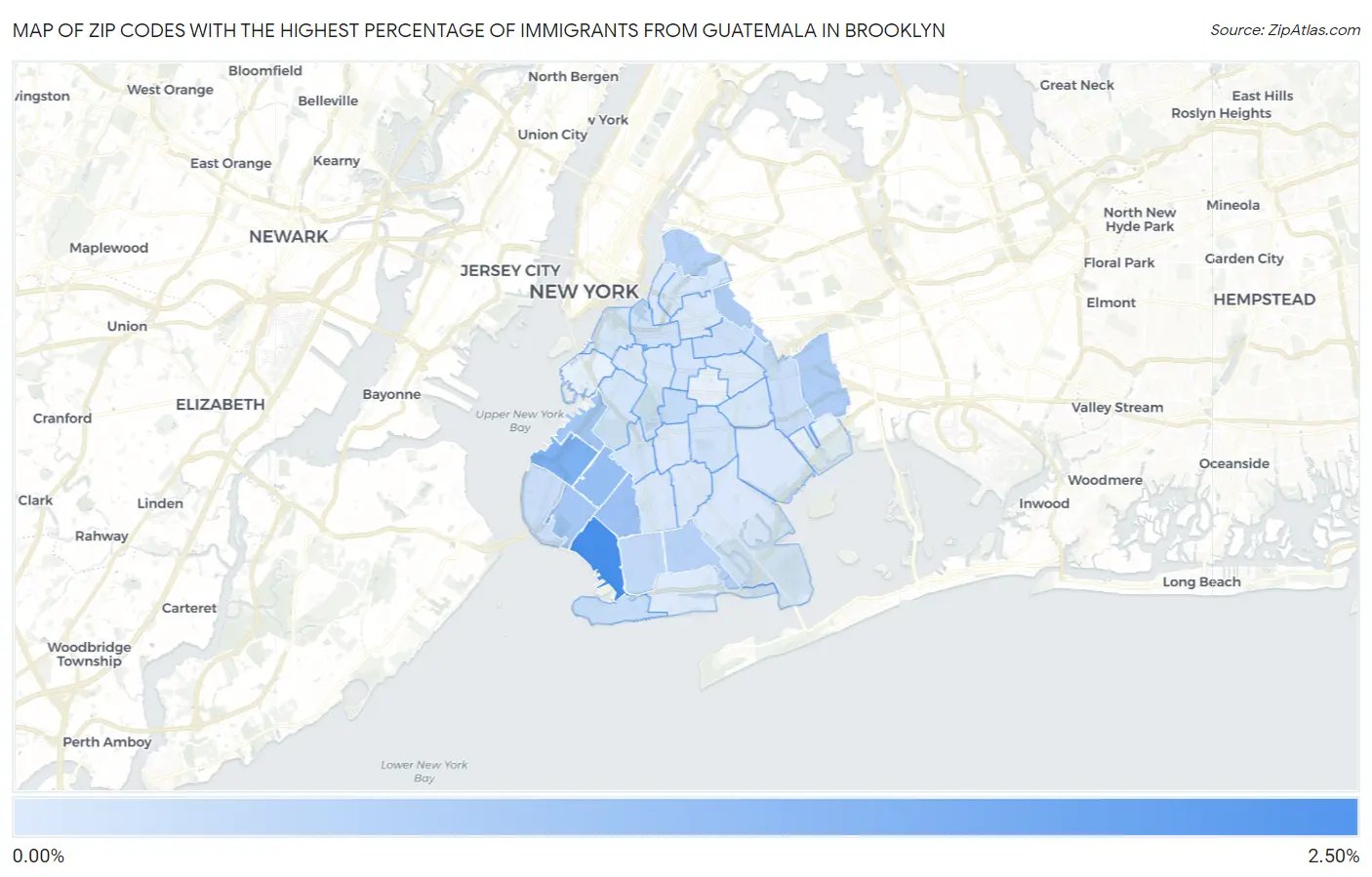 Zip Codes with the Highest Percentage of Immigrants from Guatemala in Brooklyn Map