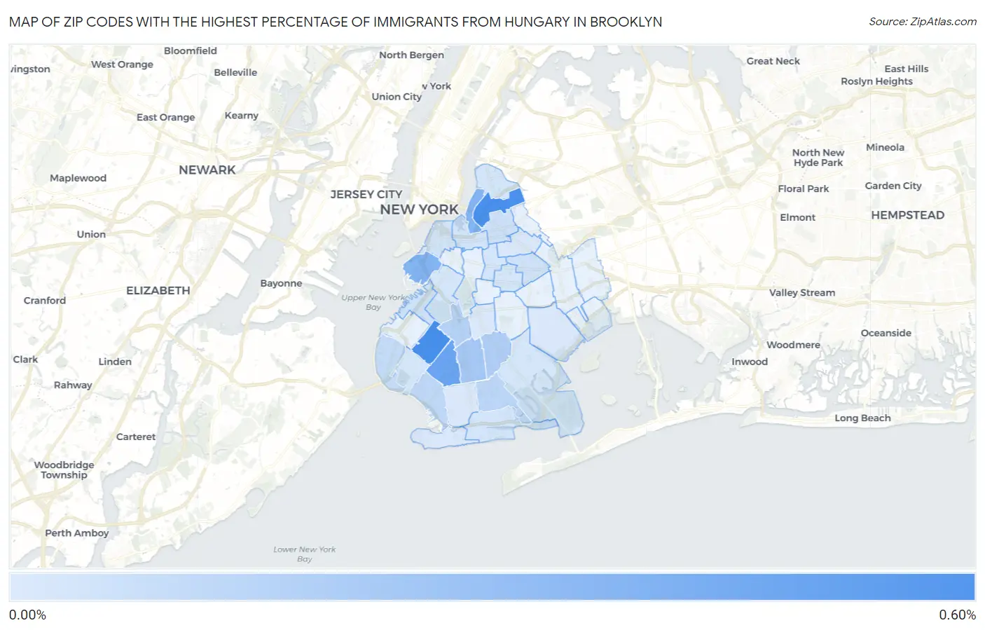 Zip Codes with the Highest Percentage of Immigrants from Hungary in Brooklyn Map