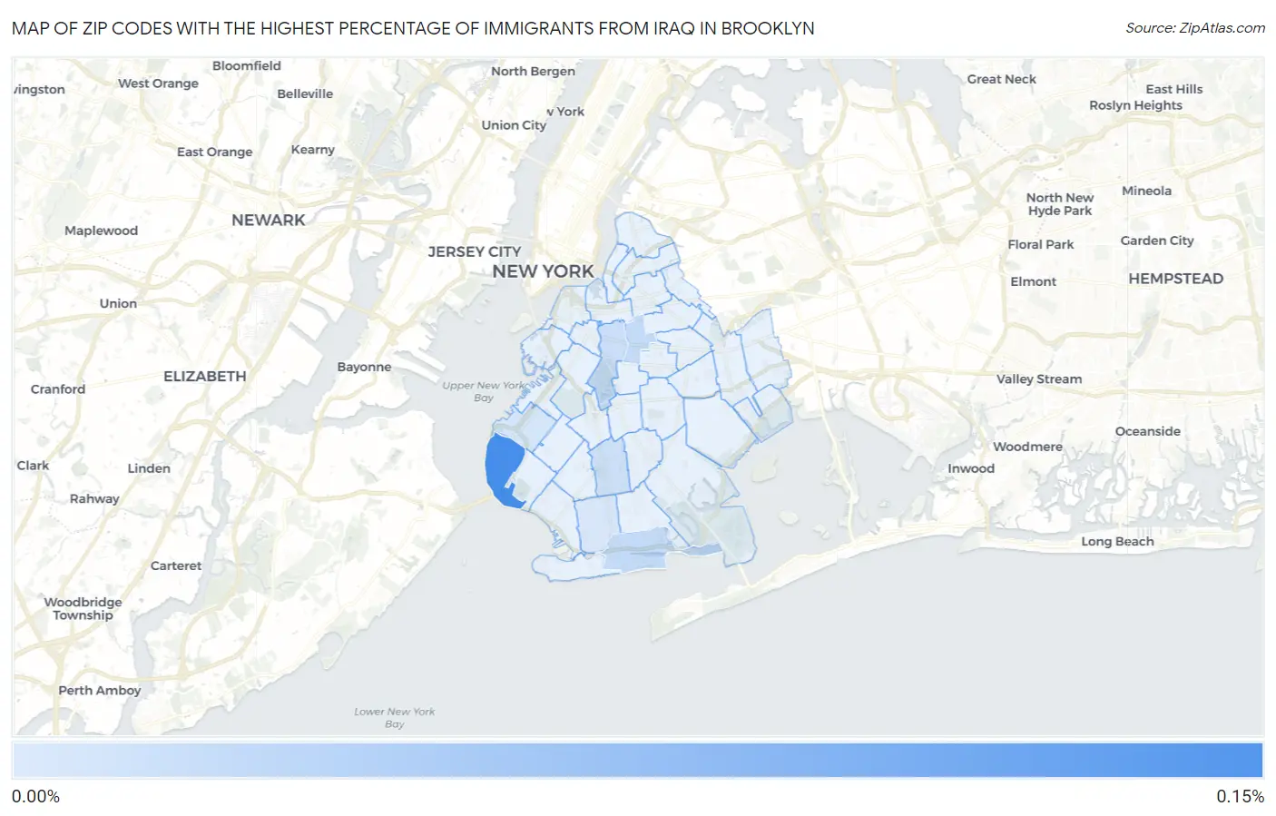 Zip Codes with the Highest Percentage of Immigrants from Iraq in Brooklyn Map