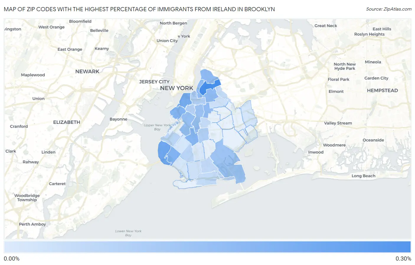 Zip Codes with the Highest Percentage of Immigrants from Ireland in Brooklyn Map