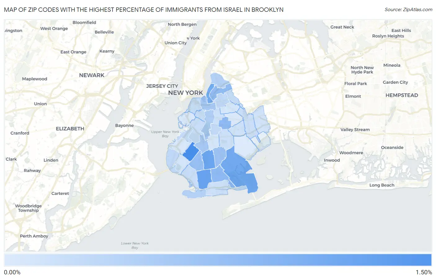 Zip Codes with the Highest Percentage of Immigrants from Israel in Brooklyn Map