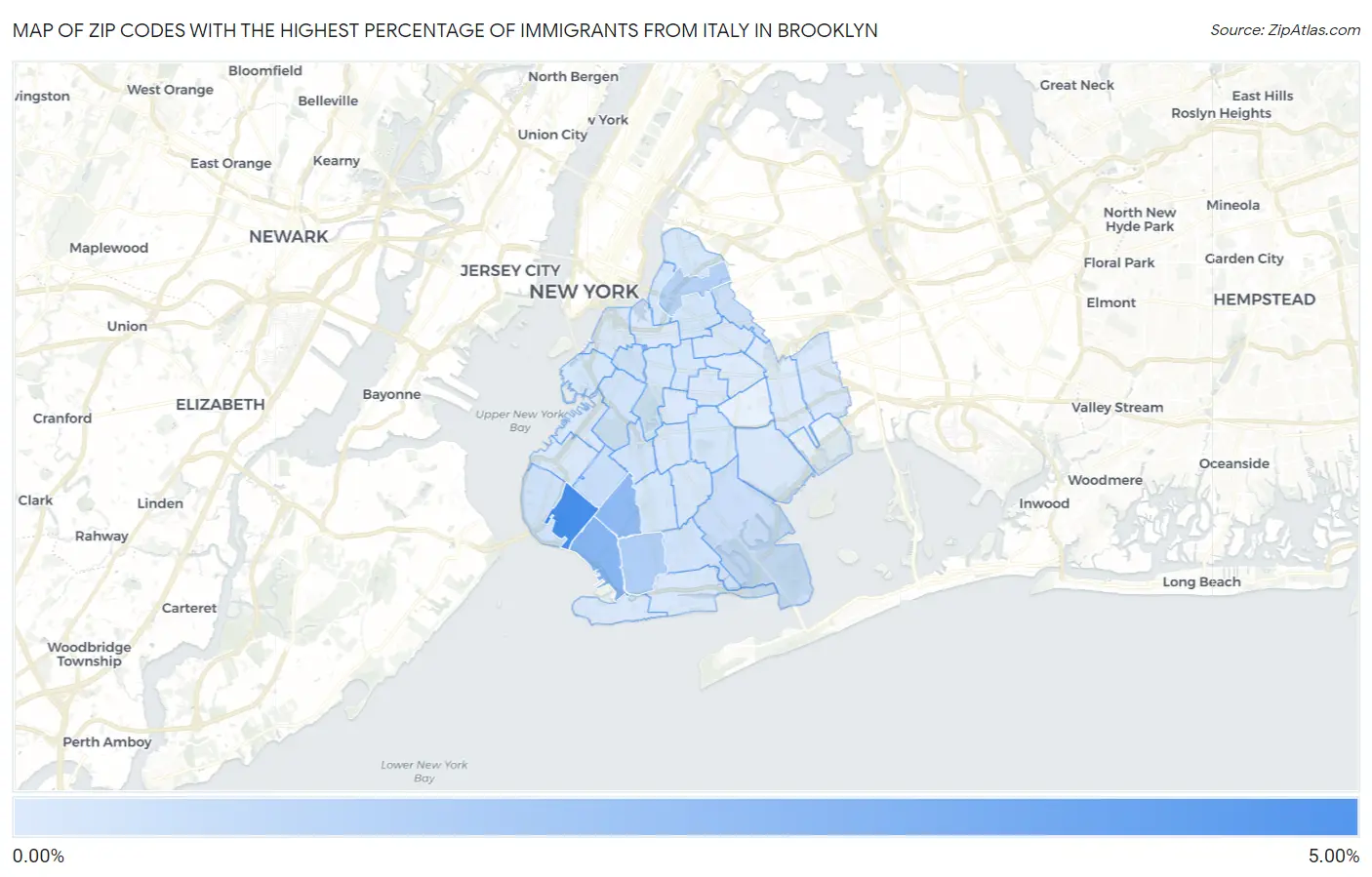 Zip Codes with the Highest Percentage of Immigrants from Italy in Brooklyn Map