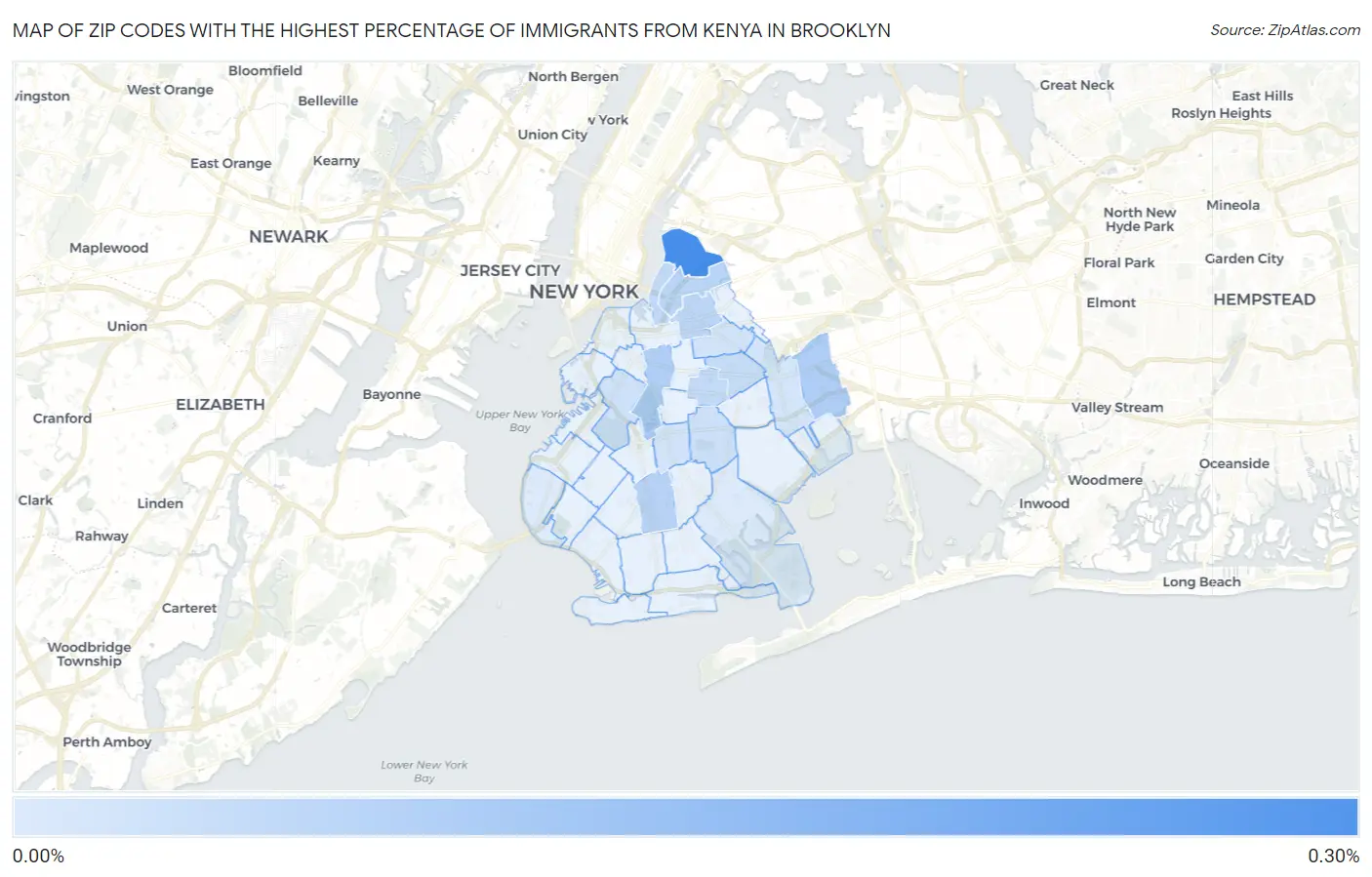 Zip Codes with the Highest Percentage of Immigrants from Kenya in Brooklyn Map
