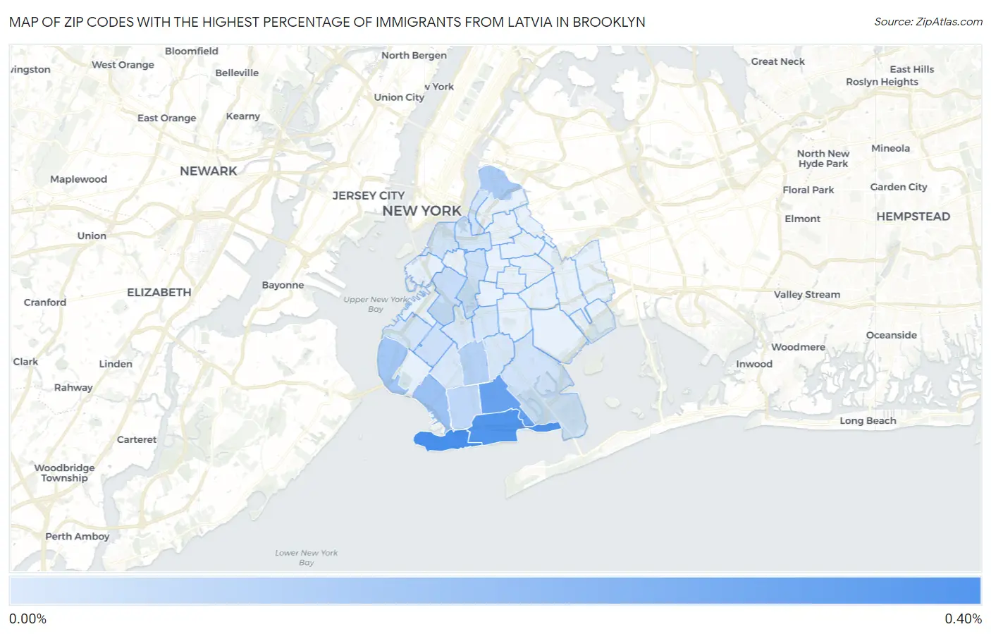Zip Codes with the Highest Percentage of Immigrants from Latvia in Brooklyn Map