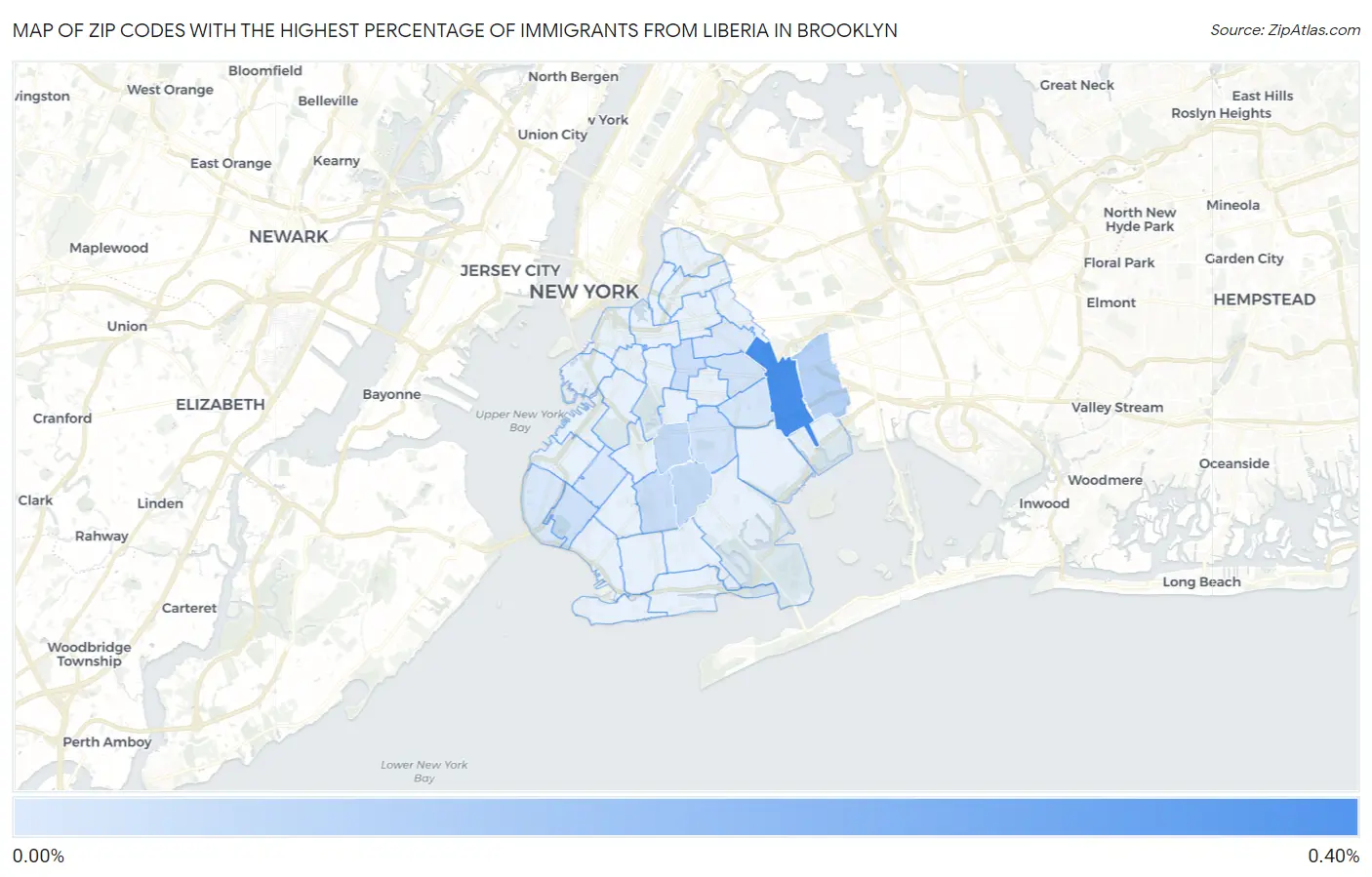 Zip Codes with the Highest Percentage of Immigrants from Liberia in Brooklyn Map