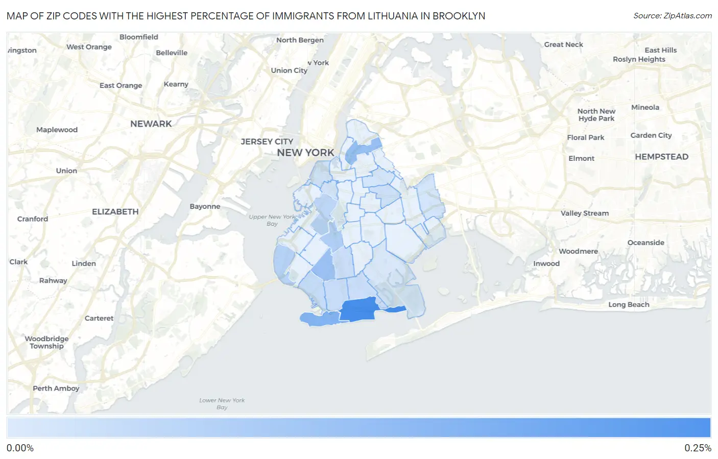 Zip Codes with the Highest Percentage of Immigrants from Lithuania in Brooklyn Map