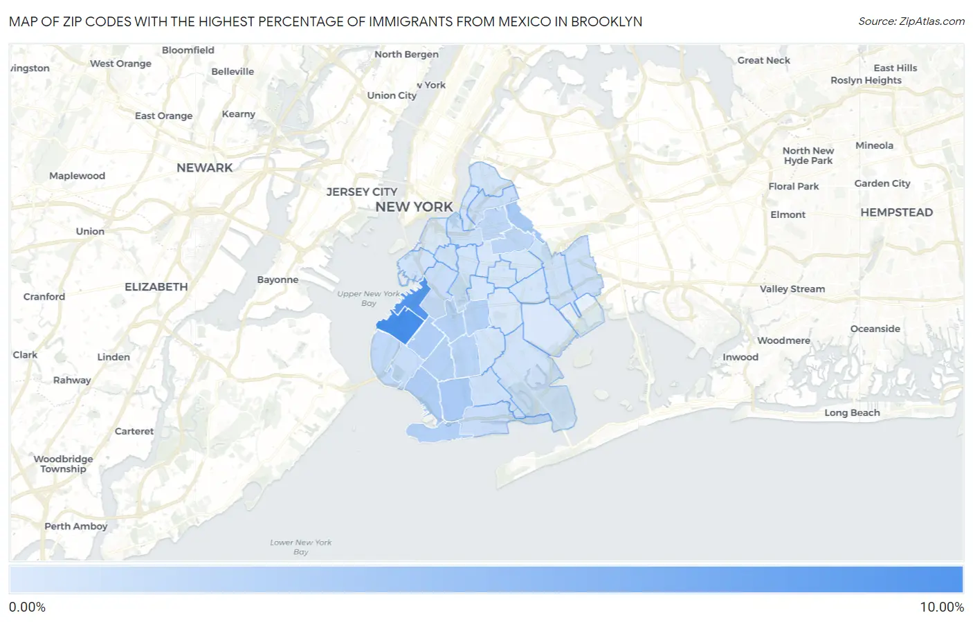 Zip Codes with the Highest Percentage of Immigrants from Mexico in Brooklyn Map