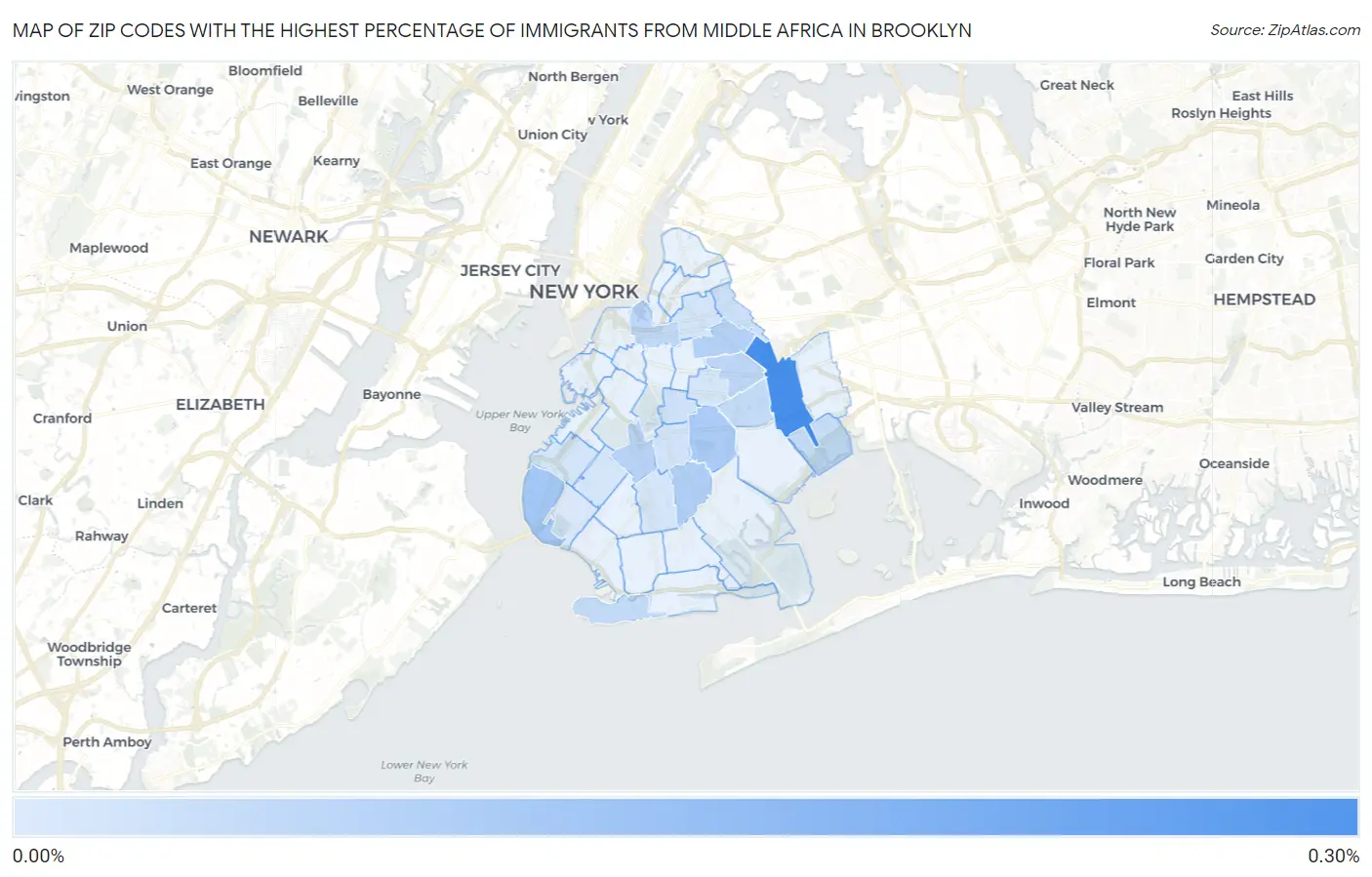 Zip Codes with the Highest Percentage of Immigrants from Middle Africa in Brooklyn Map