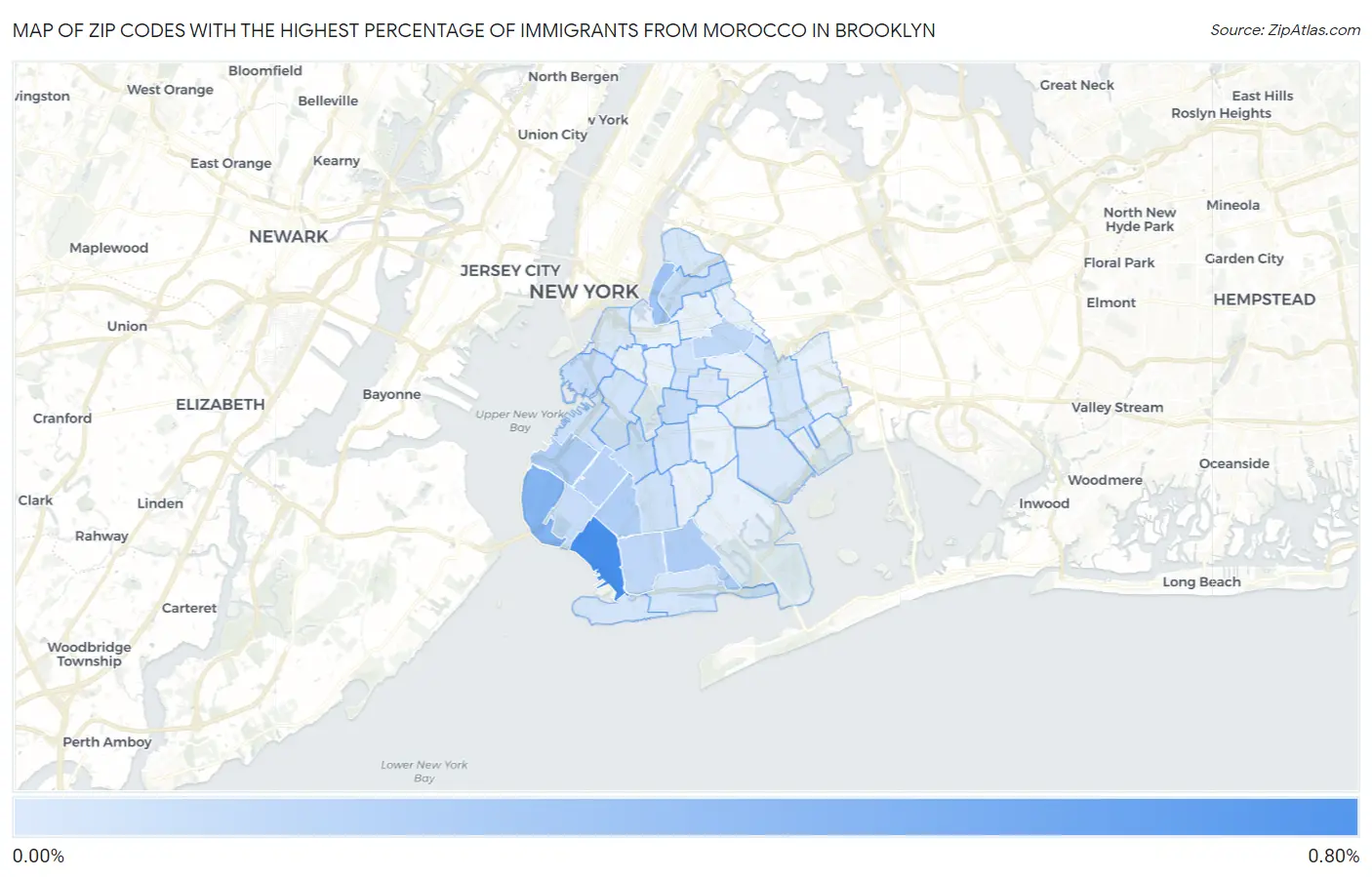 Zip Codes with the Highest Percentage of Immigrants from Morocco in Brooklyn Map
