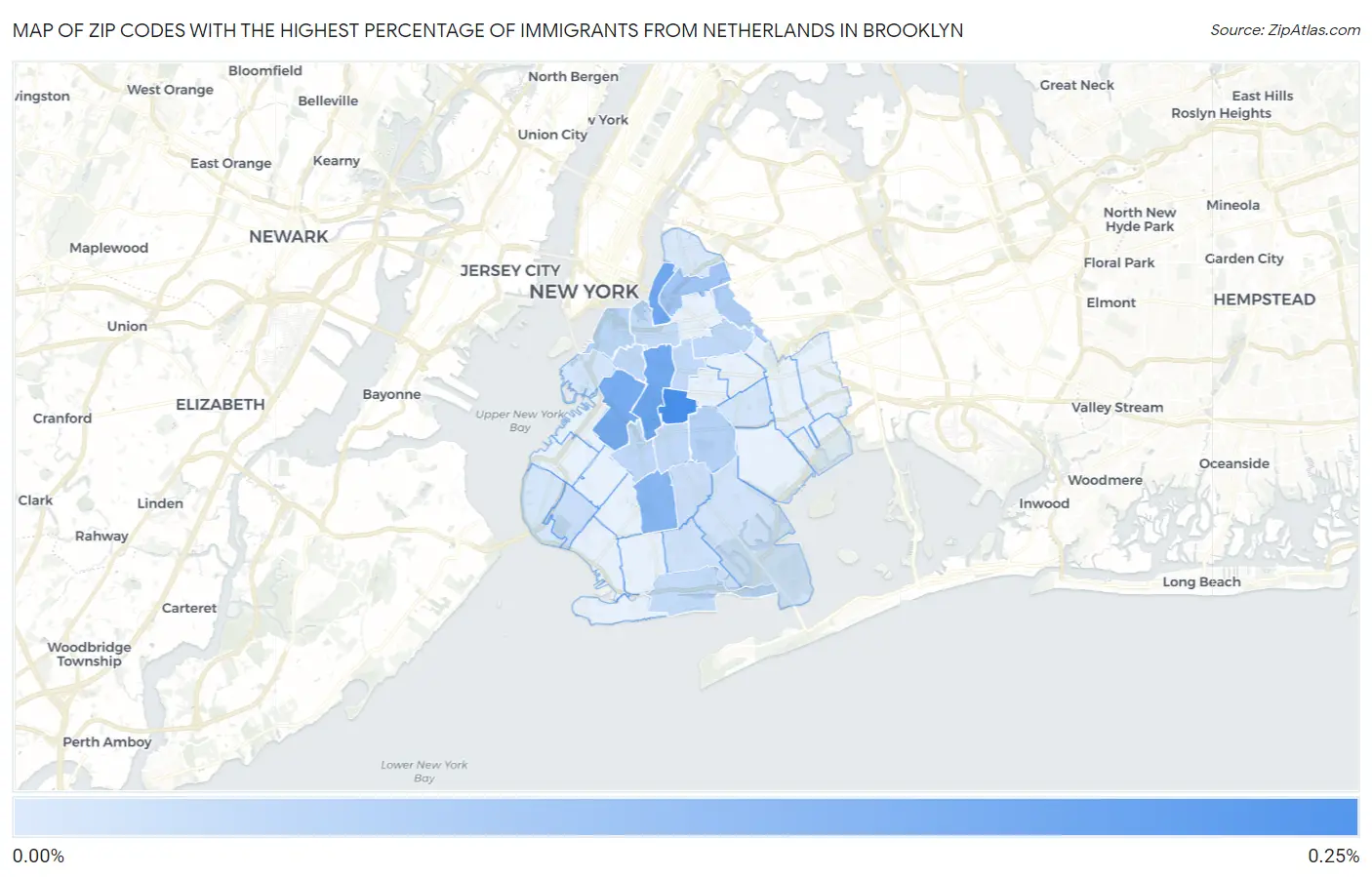 Zip Codes with the Highest Percentage of Immigrants from Netherlands in Brooklyn Map