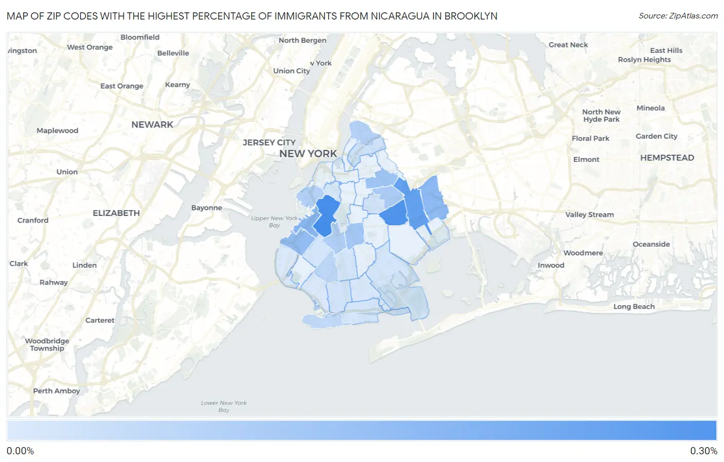 Zip Codes with the Highest Percentage of Immigrants from Nicaragua in Brooklyn Map