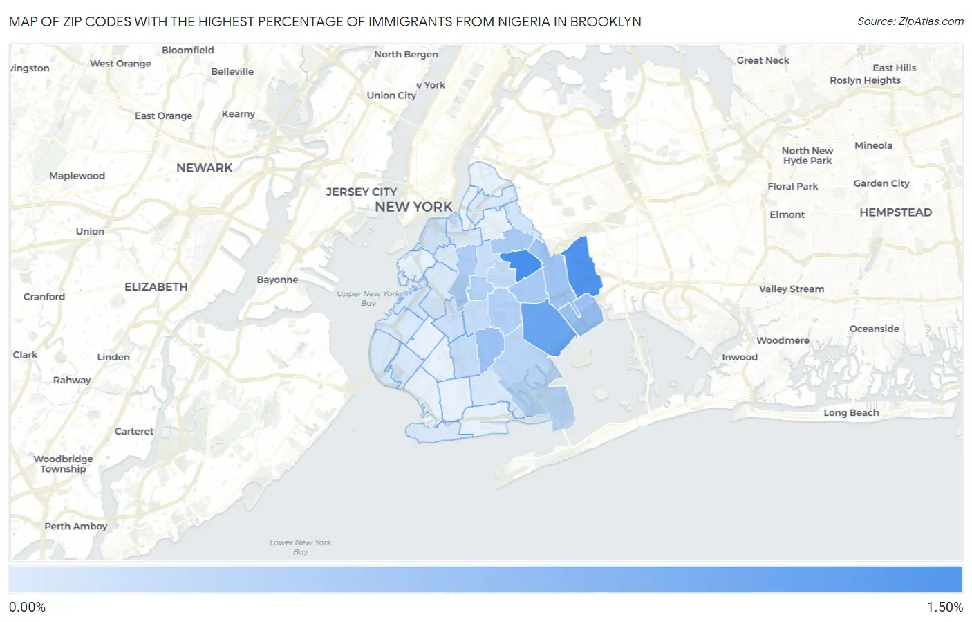 Zip Codes with the Highest Percentage of Immigrants from Nigeria in Brooklyn Map