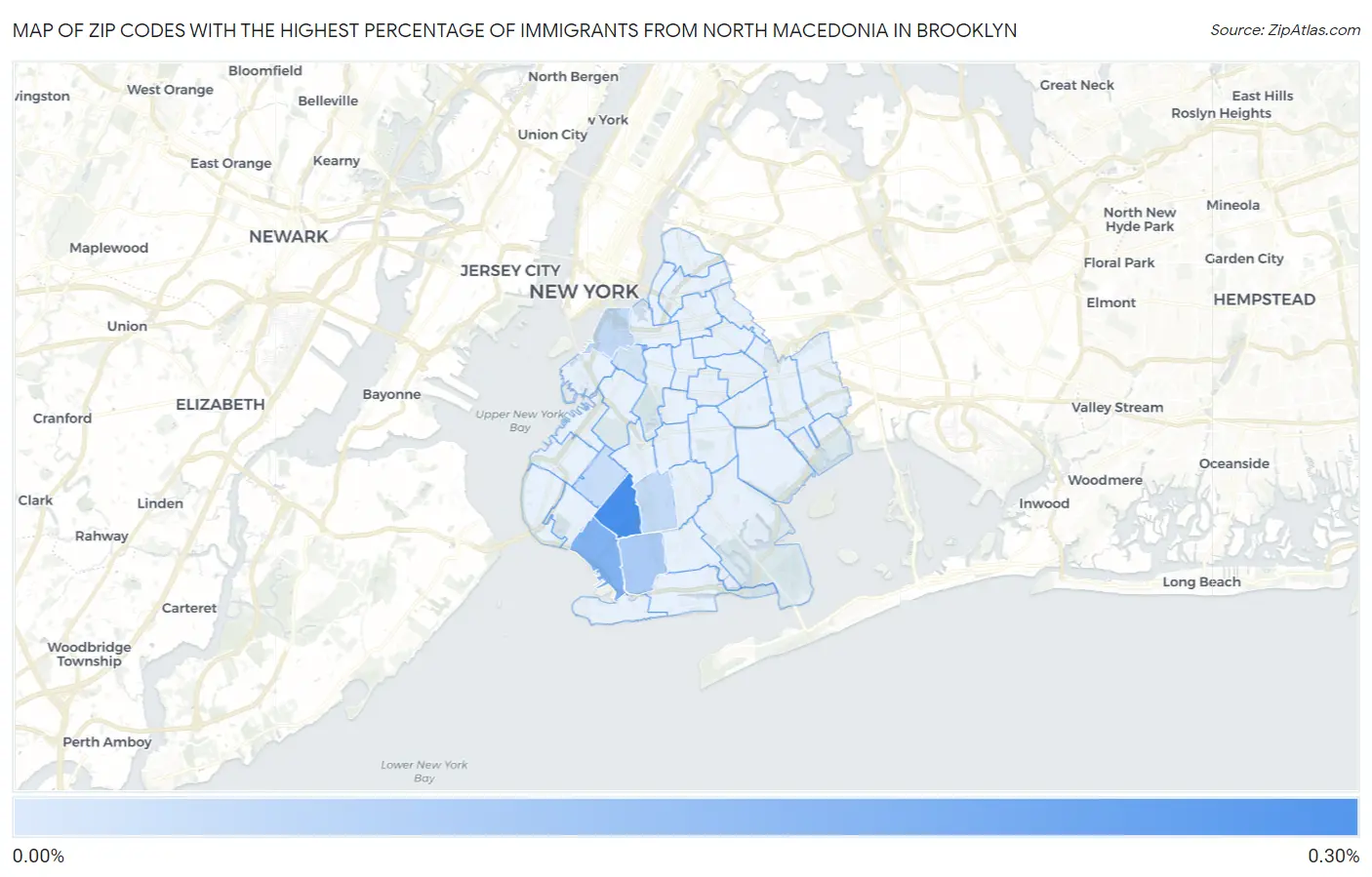 Zip Codes with the Highest Percentage of Immigrants from North Macedonia in Brooklyn Map