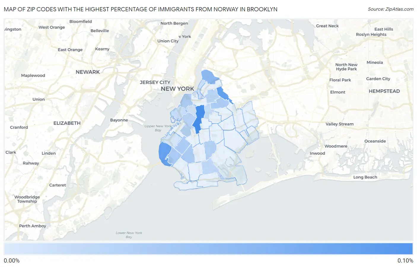 Zip Codes with the Highest Percentage of Immigrants from Norway in Brooklyn Map