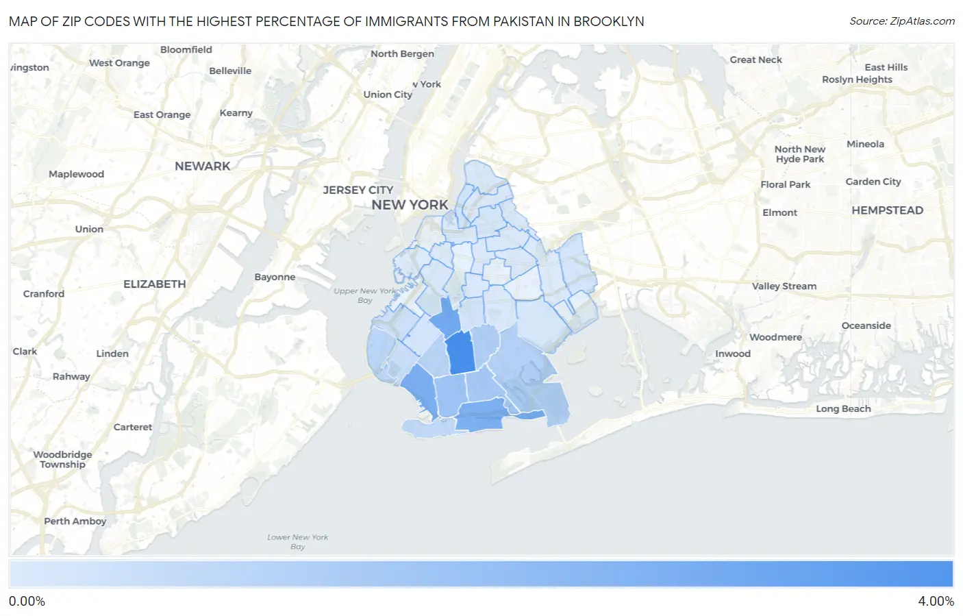 Zip Codes with the Highest Percentage of Immigrants from Pakistan in Brooklyn Map