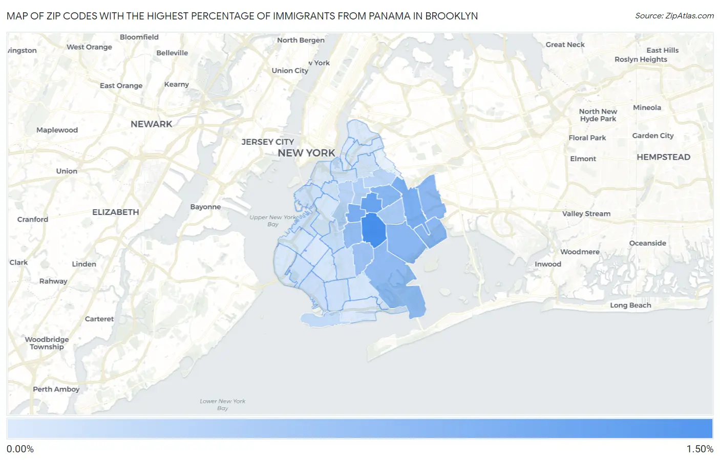 Zip Codes with the Highest Percentage of Immigrants from Panama in Brooklyn Map