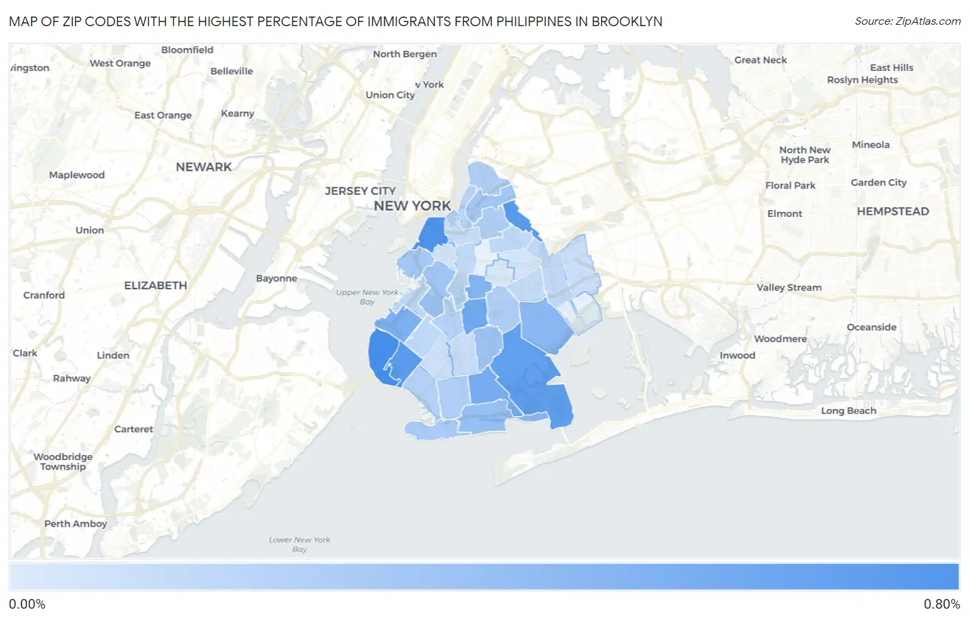 Zip Codes with the Highest Percentage of Immigrants from Philippines in Brooklyn Map