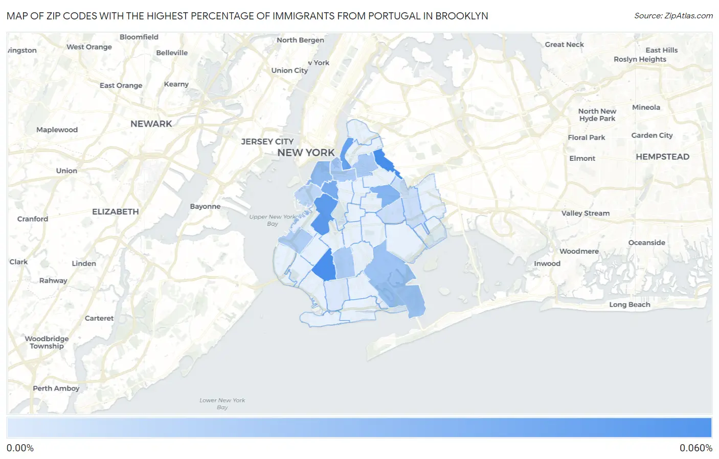 Zip Codes with the Highest Percentage of Immigrants from Portugal in Brooklyn Map