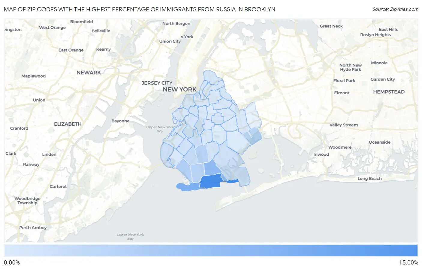 Zip Codes with the Highest Percentage of Immigrants from Russia in Brooklyn Map