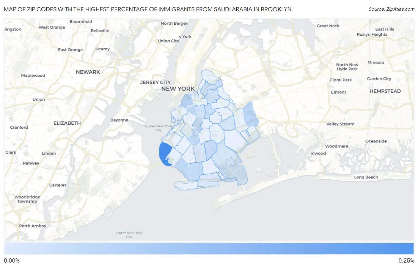 Zip Codes with the Highest Percentage of Immigrants from Saudi Arabia in Brooklyn Map