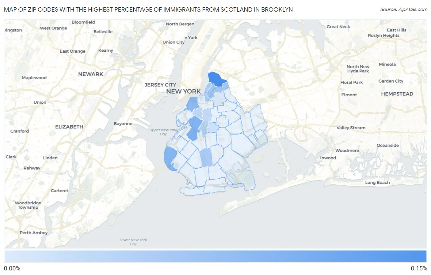 Zip Codes with the Highest Percentage of Immigrants from Scotland in Brooklyn Map
