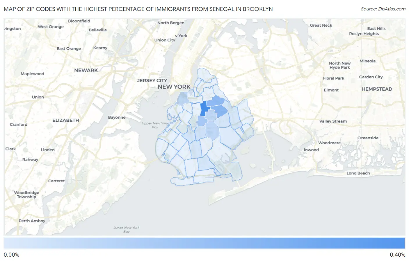 Zip Codes with the Highest Percentage of Immigrants from Senegal in Brooklyn Map