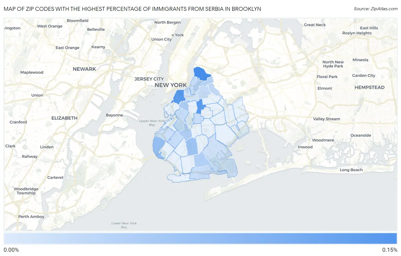 Zip Codes with the Highest Percentage of Immigrants from Serbia in Brooklyn Map