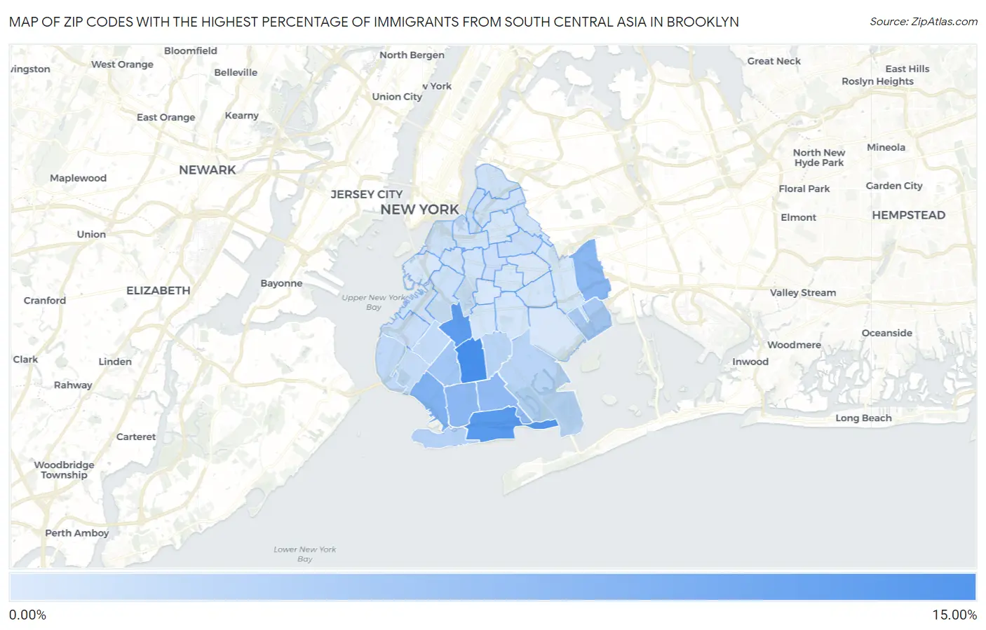 Zip Codes with the Highest Percentage of Immigrants from South Central Asia in Brooklyn Map