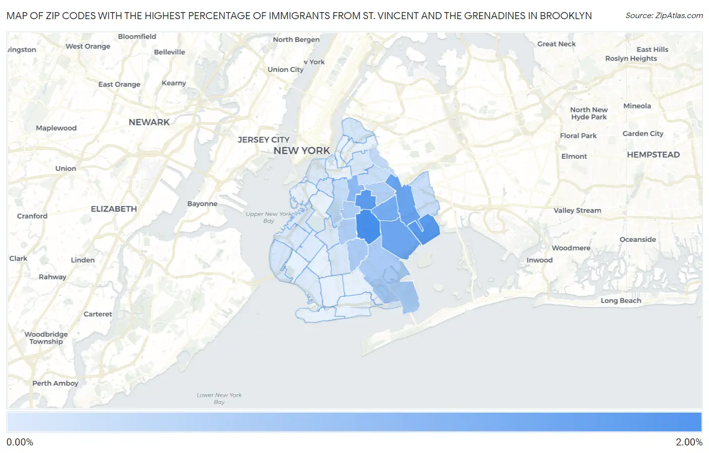 Zip Codes with the Highest Percentage of Immigrants from St. Vincent and the Grenadines in Brooklyn Map