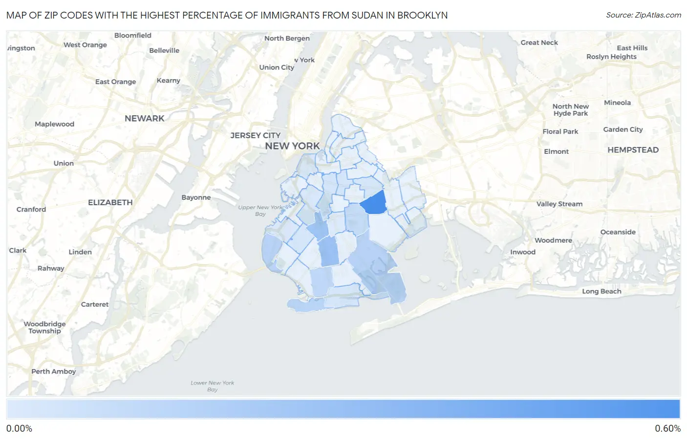 Zip Codes with the Highest Percentage of Immigrants from Sudan in Brooklyn Map