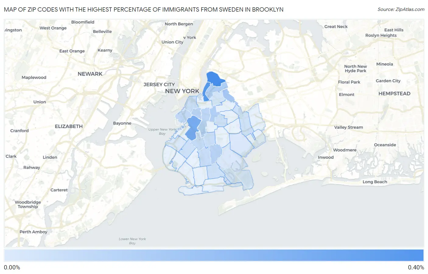 Zip Codes with the Highest Percentage of Immigrants from Sweden in Brooklyn Map