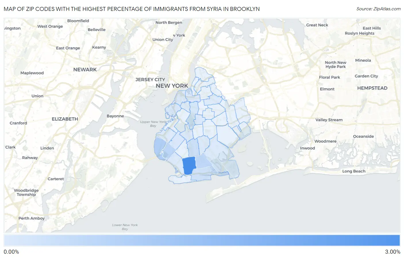 Zip Codes with the Highest Percentage of Immigrants from Syria in Brooklyn Map