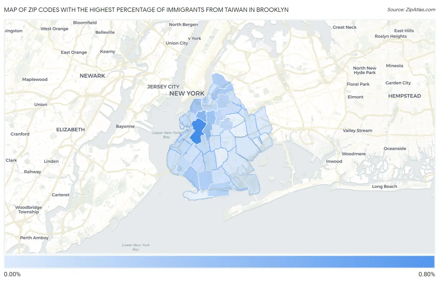 Zip Codes with the Highest Percentage of Immigrants from Taiwan in Brooklyn Map