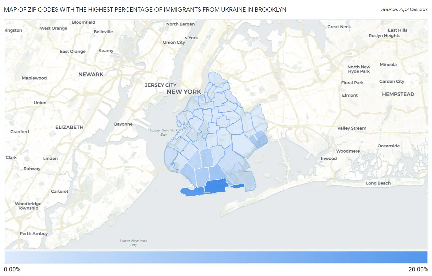 Zip Codes with the Highest Percentage of Immigrants from Ukraine in Brooklyn Map