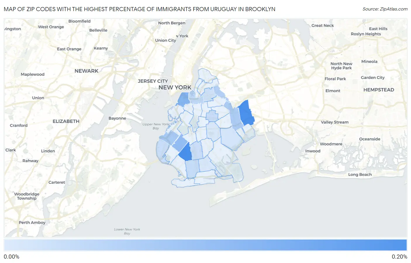 Zip Codes with the Highest Percentage of Immigrants from Uruguay in Brooklyn Map